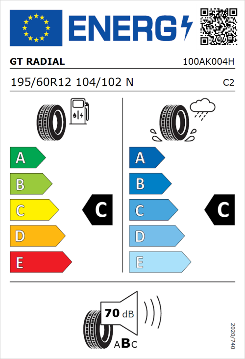 Tyre Label for GT Radial KARGOMAX ST-6000 195/60R12 104/102N
